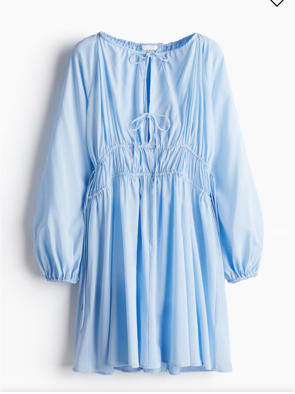 H&M blue drawstring-detail dress,round neckline, balloon sleeve Size Medium